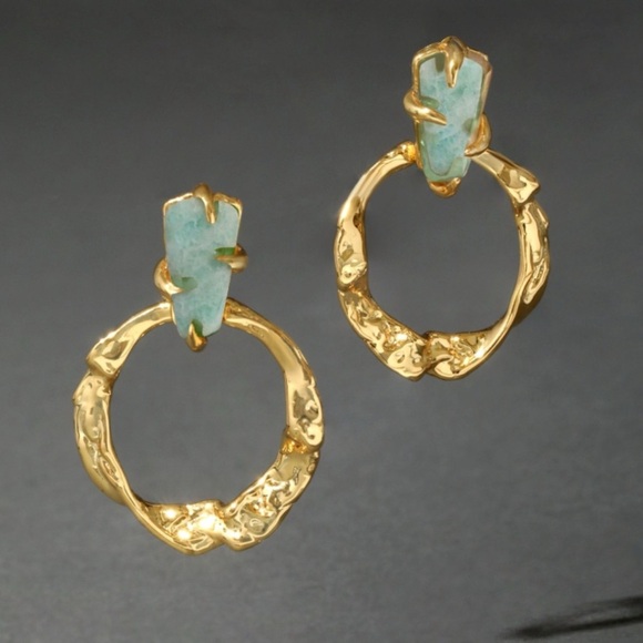 ALEXIS BITTAR • Gold Amazonite DoorKnocker Hoop Drop Earrings